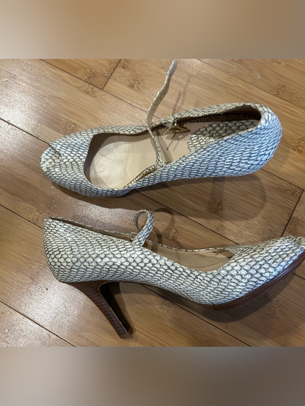 Cole Haan/Nike Air Snakeskin Peeptoe Mary Jane’s